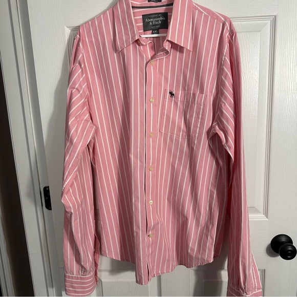 XXL Abercrombie & Fitch "Muscle" button down shirt, pink/white, stripe, preppy - Picture 1 of 8